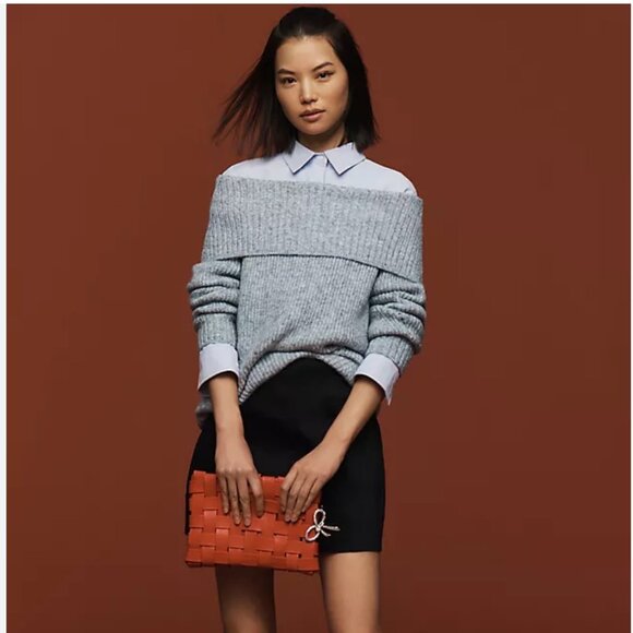 Anthropologie Pilcro Off-The-Shoulder Long-Sleeve Grey‎ Sweater Size S NWT - Picture 2 of 6